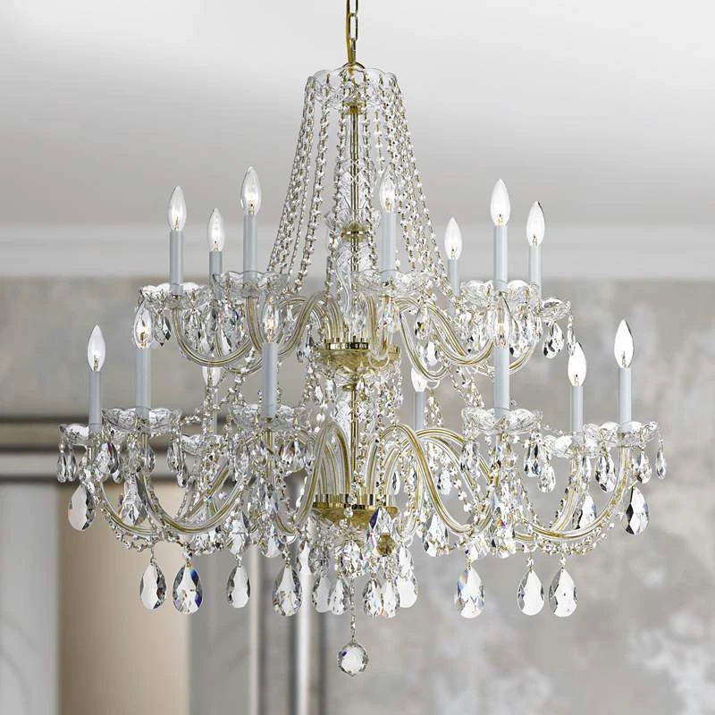 Traditional Crystal 37"W Polished Brass 16-Light Chandelier 3 Traditional Crystal 37"W Polished Brass 16-Light Chandelier