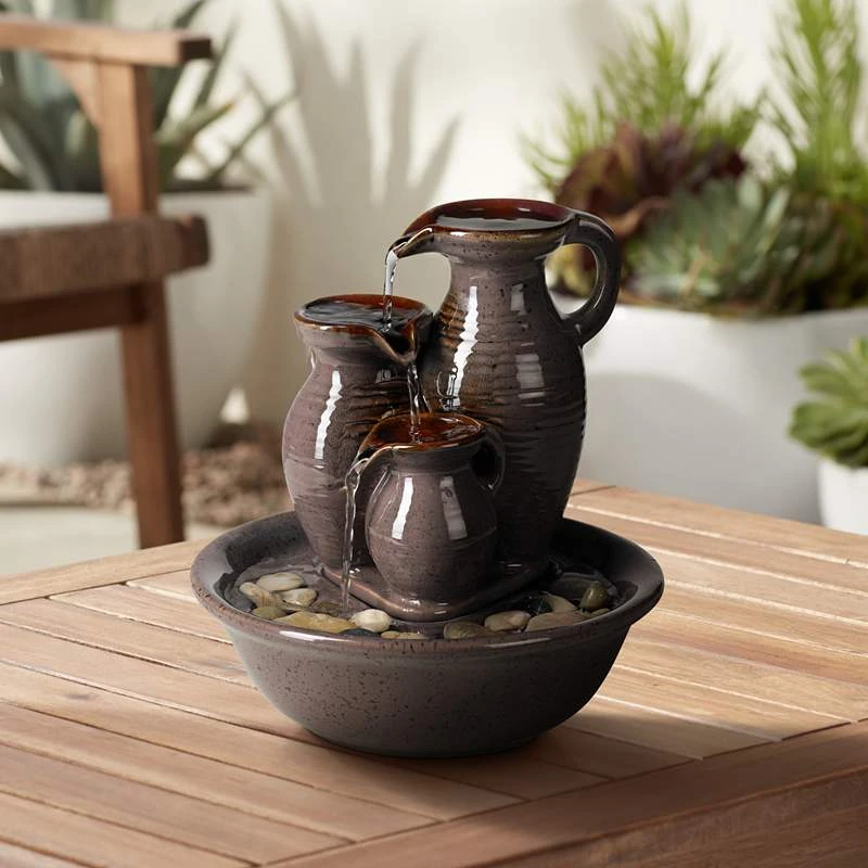 Triple Jug Indoor-Outdoor 8 1/4" High Tabletop Fountain 4 Triple Jug Indoor-Outdoor 8 1/4" High Tabletop Fountain - Image 2