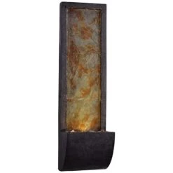 Triptych 37" Natural Slate Modern Wall Fountain With Light -Golden Lighting Shop triptych 37 inch natural slate modern wall fountain with light 66h84