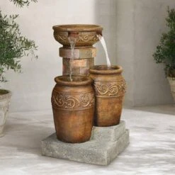 Tuscan Faux Stone 31 1/2" High LED Floor Patio Fountain 8 Tuscan Faux Stone 31 1/2" High LED Floor Patio Fountain -Golden Lighting Shop tuscan faux stone 31 and one half inch high led floor patio fountain 55499cropped