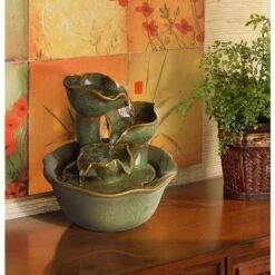 Organic Water Lily Ceramic 8" High Tabletop Fountain