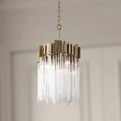 Varaluz Matrix 14" Wide Havana Gold And Fluted Glass Pendant