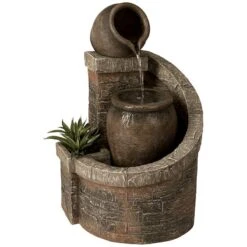 Verona 35" High Rustic Brick Garden Fountain With LED Light -Golden Lighting Shop verona 35 inch high rustic brick garden fountain with led light 55656