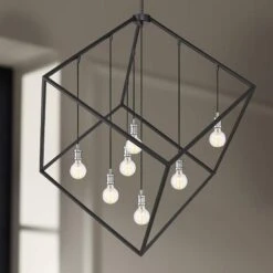 Vertical 44" Wide Matte Black And Brushed Nickel 7-Light Pendant