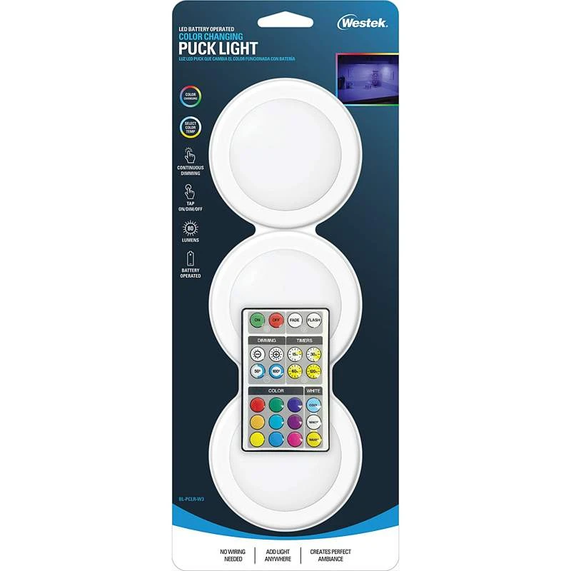 Westek 10 1/4" Battery Powered LED Puck Lights Set Of 3 With Remote 5 Westek 10 1/4" Battery Powered LED Puck Lights Set Of 3 With Remote - Image 3
