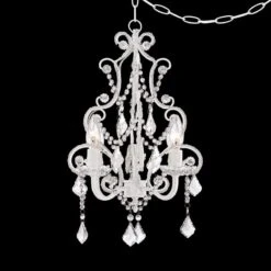 White With Crystal Accents Plug-In Swag Chandelier