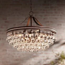 Wohlfurst 20 1/4"W Bronze 5-Light Crystal Pendant Light