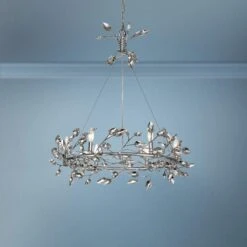 Zeev Misthaven 32"W Silver Leaf Crystal 6-Light Chandelier